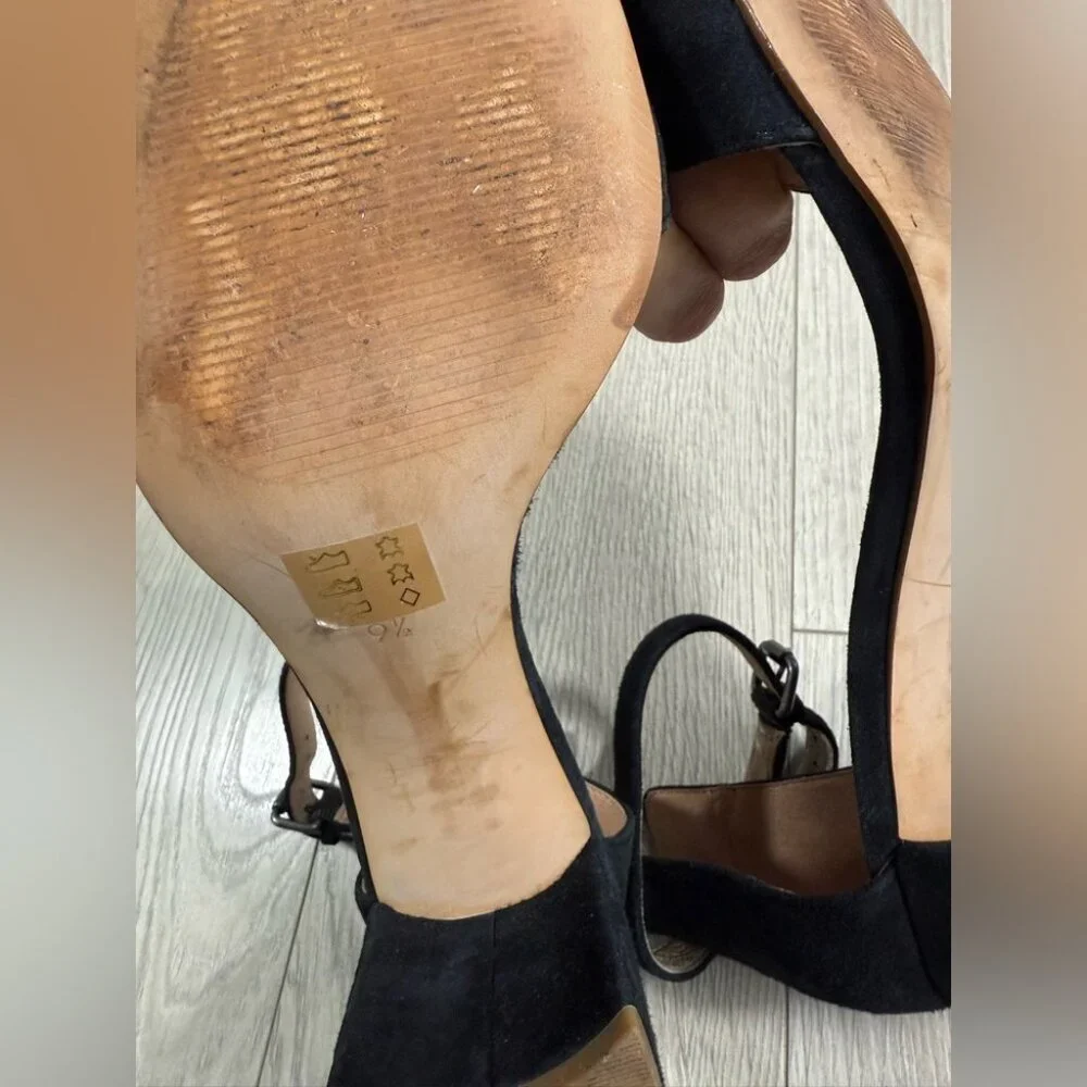 Madewell Regina Claudia Black Suede Heels Open Toe Sandals - Picture 4 of 9